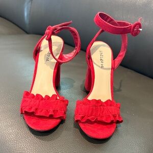 Indigo Red Ruffle Heeled Sandals